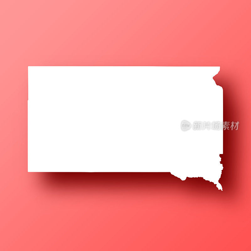 南达科他州地图红色背景和阴影