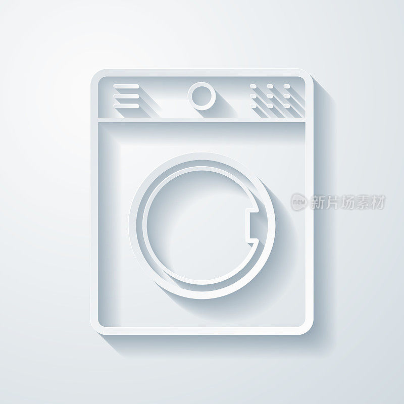 洗衣机。空白背景上剪纸效果的图标