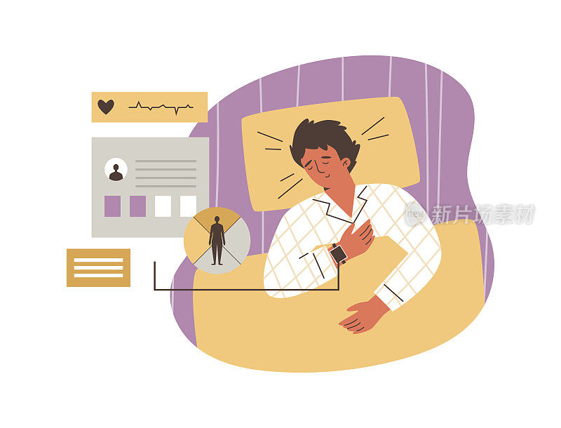 夜间睡眠监测应用和设备条幅，平矢量隔离。