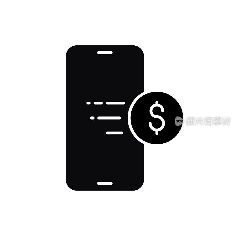 钱从移动电话固体平面图标转移。Icon适用于网页、手机应用、UI、UX、GUI设计。