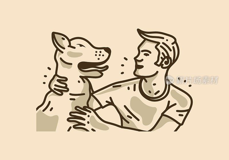男人和狗的复古插图