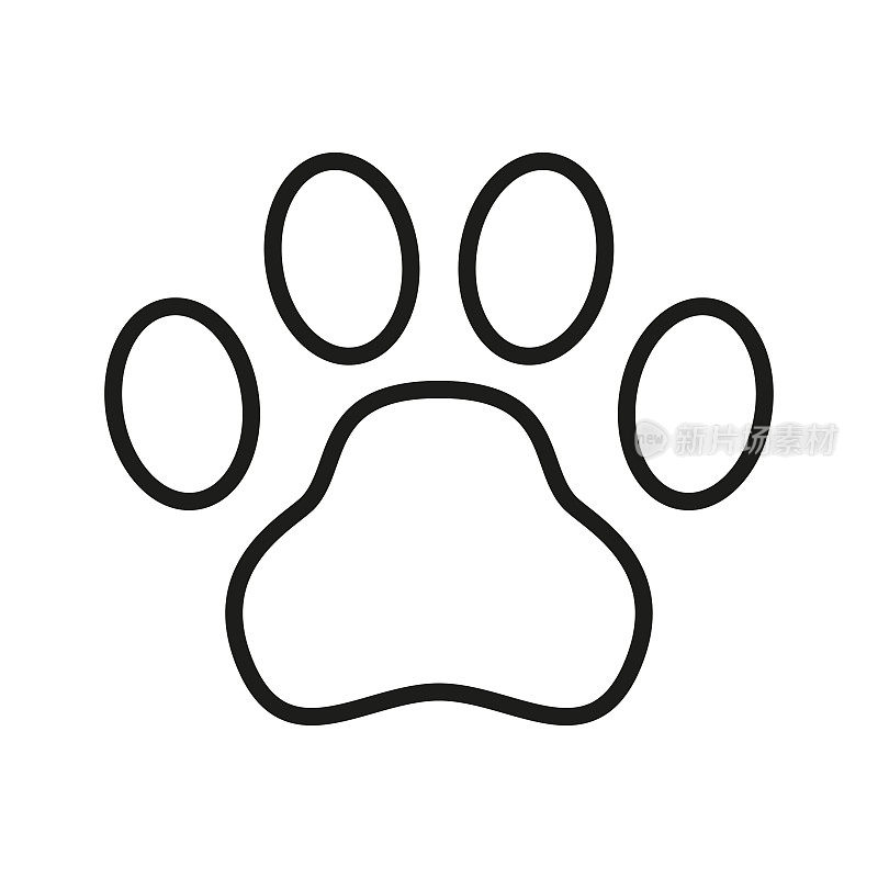 狗或猫爪印图标。孤立在白色背景上的象形文字。