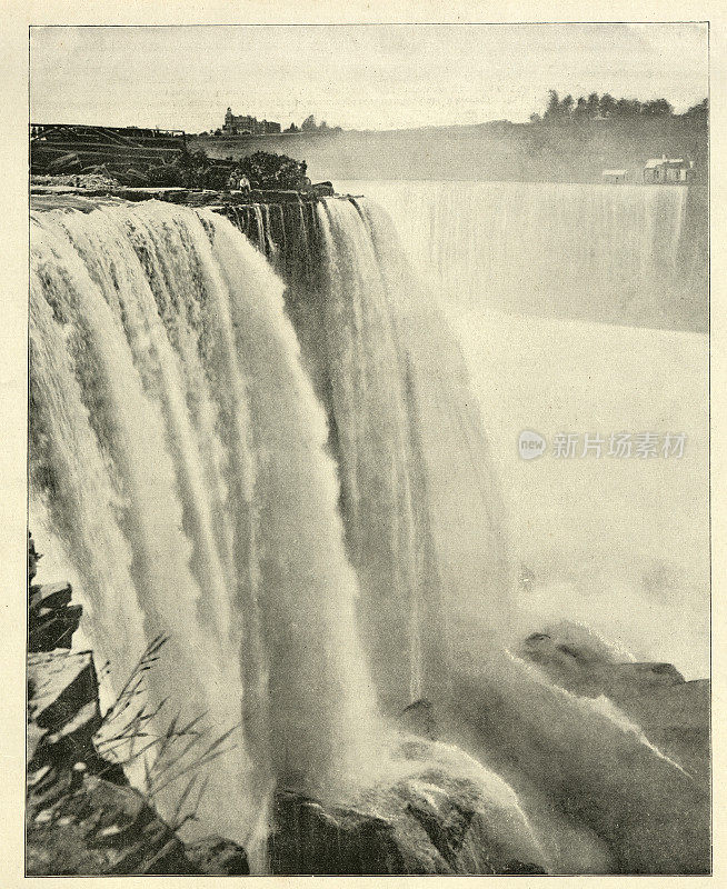一张19世纪加拿大尼亚加拉瀑布的照片后的复古插图