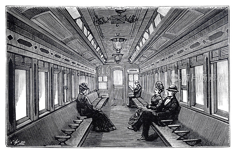1880年，纽约曼哈顿高架车厢内的乘客