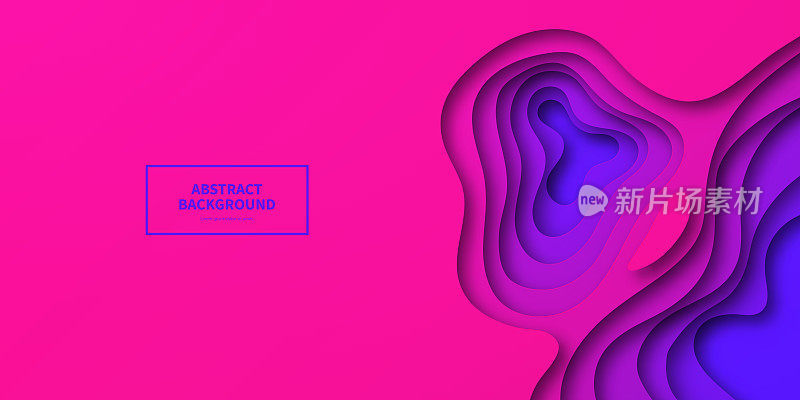 剪纸背景-紫色抽象波浪形状-新潮的3D设计