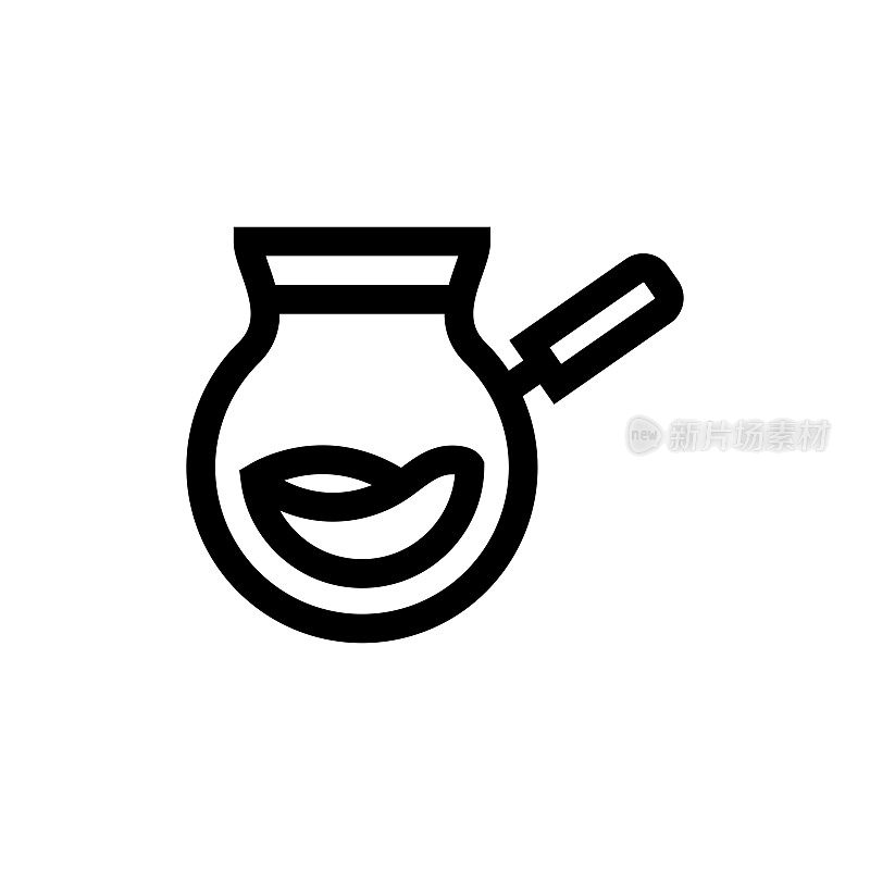 咖啡壶线条图标，设计，像素完美，可编辑笔触。标志、标志、符号。咖啡，咖啡馆，餐厅。