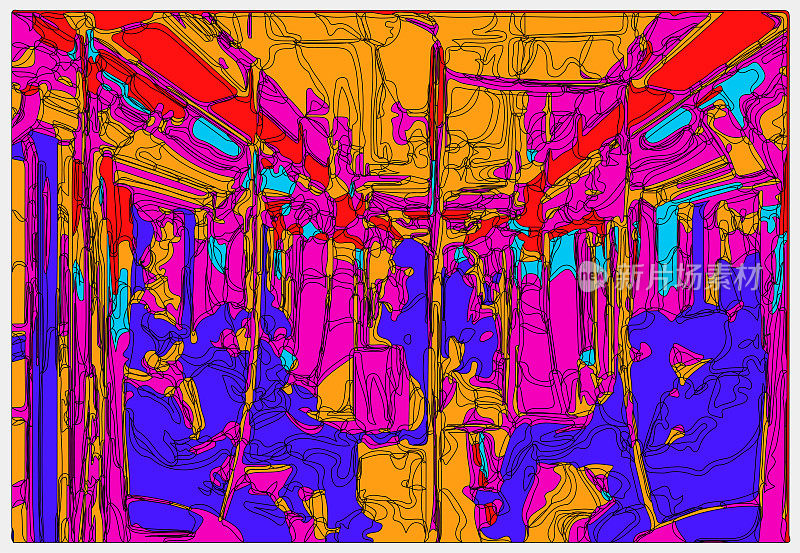 抽象霓虹色彩卡通乘客在地铁场景背景