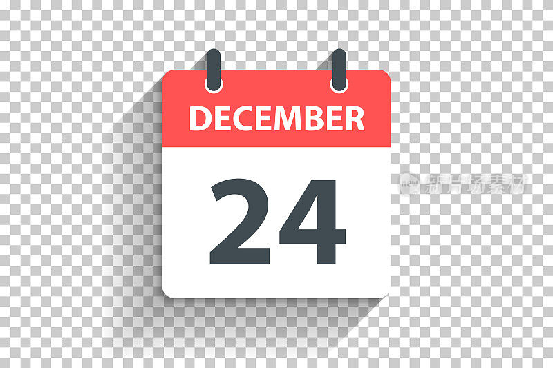 12月24日-每日日历图标在平面设计风格的空白背景