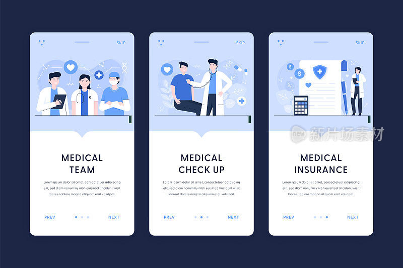 医疗团队，医疗检查，医疗保险说明。移动应用程序的用户登录模板
