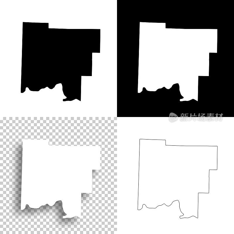 阿肯色州约翰逊县。设计地图。空白，白色和黑色背景