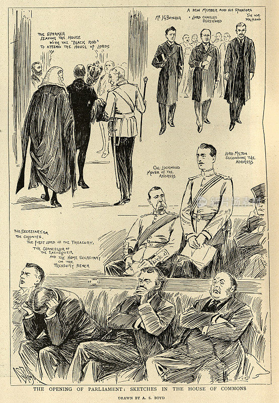 国会开幕时的素描，下议院，1898年，英国政治史19世纪90年代