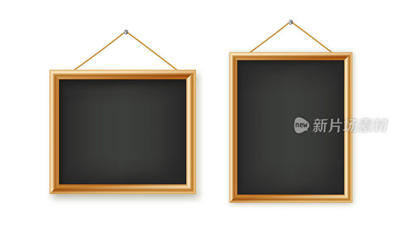 招牌挂在木框里。餐厅菜单板。学校矢量黑板，书写表面的文字或绘图。空白的广告或展示板向量。
