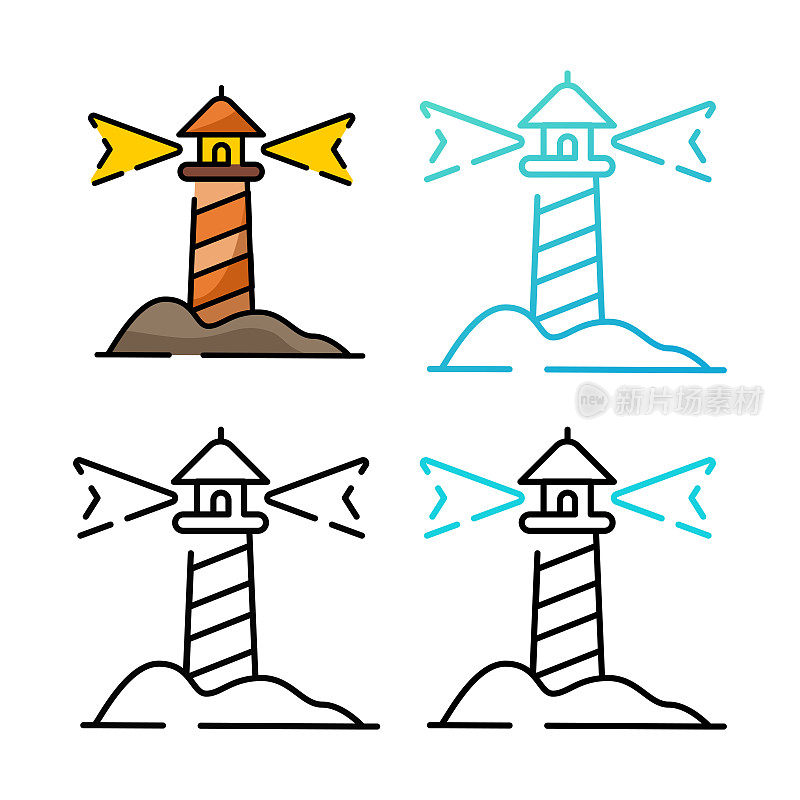 灯塔图标设计在四个变化的颜色