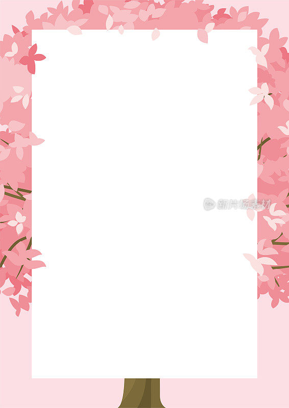 一个粉红色的树设计框架的灵感来自樱花。背景材料。