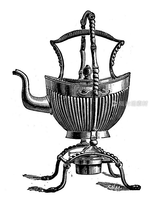 来自英国杂志的古董图片:水壶和支架