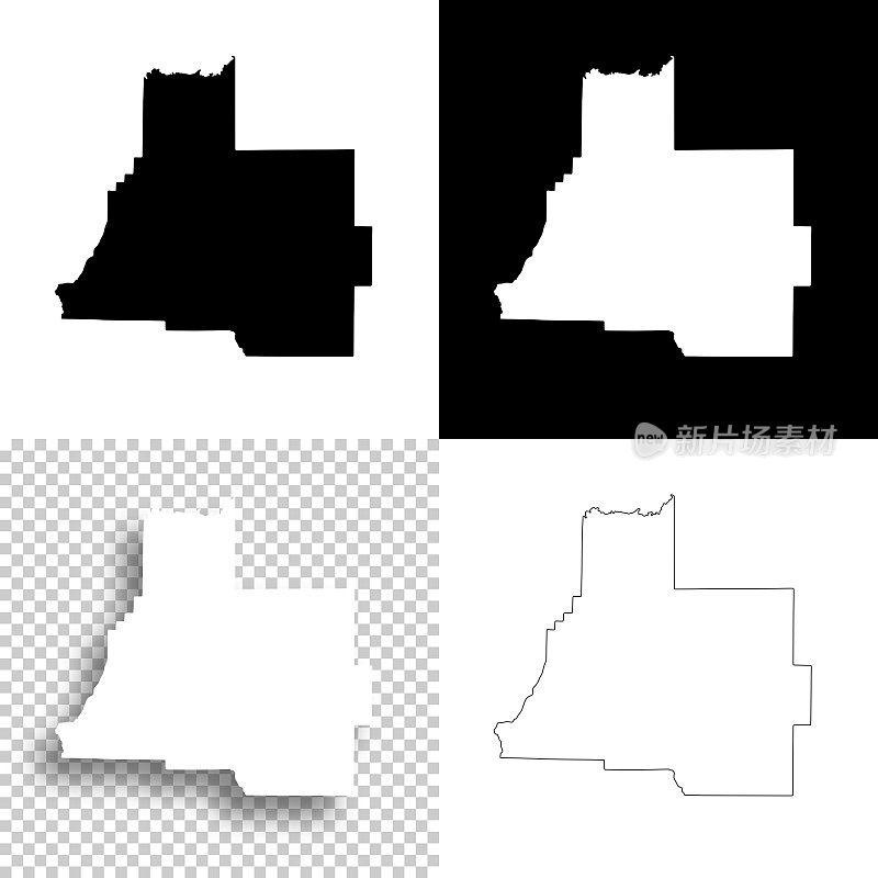 咖啡县，乔治亚州。设计地图。空白，白色和黑色背景