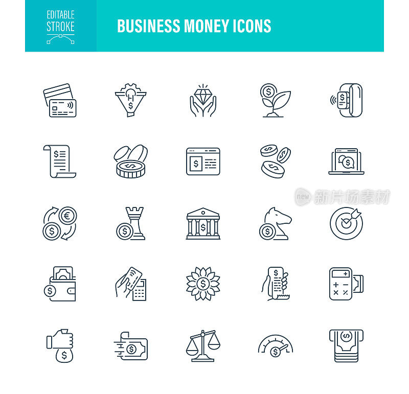 商业货币图标可编辑笔画