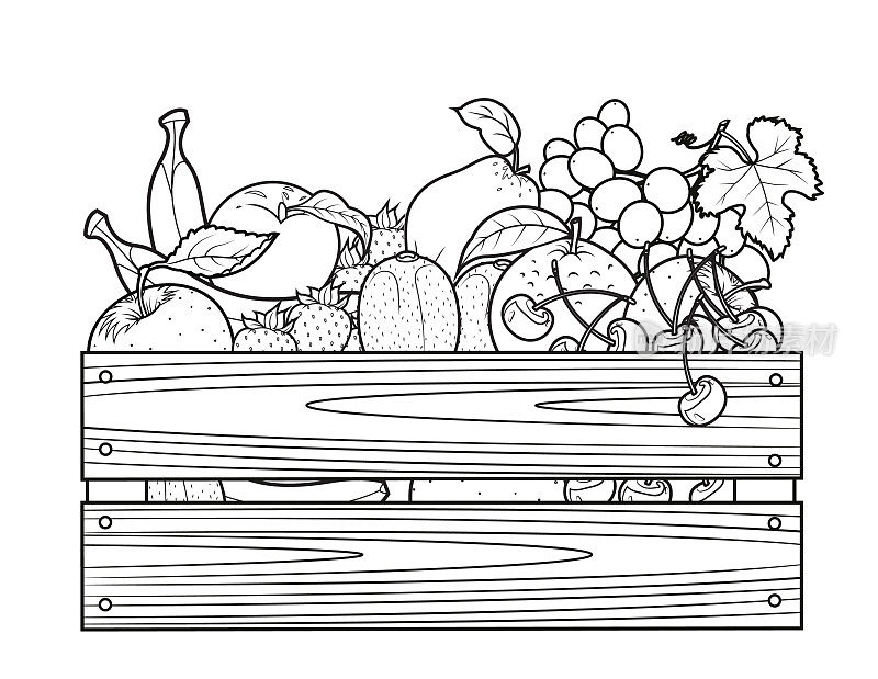 装满新鲜水果的木箱。