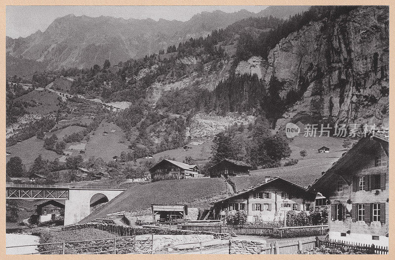温格纳尔普铁路，伯尔尼高地，瑞士，印刷版，1898年左右出版