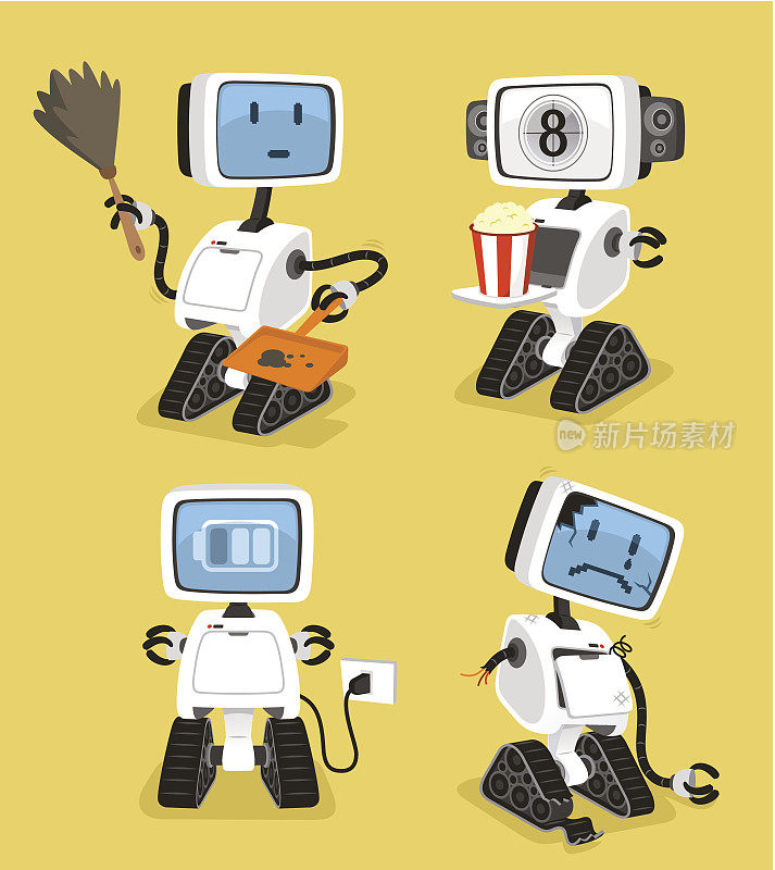 机器人集快乐清洁爆米花充电悲伤的机器人