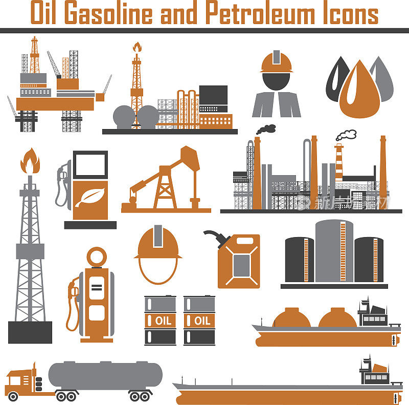 石油平台设计概念集与石油平面图标隔离