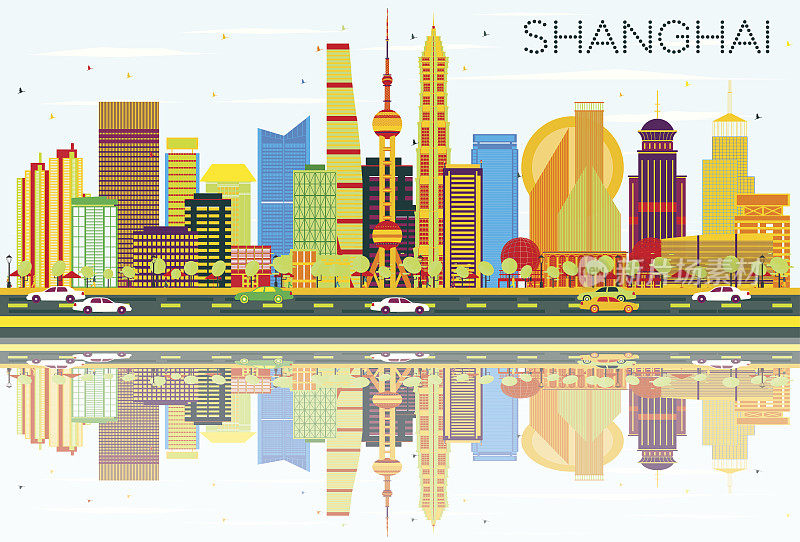 上海天际线色彩建筑，蓝天