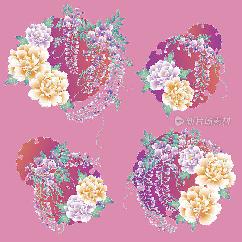 日式紫藤和牡丹