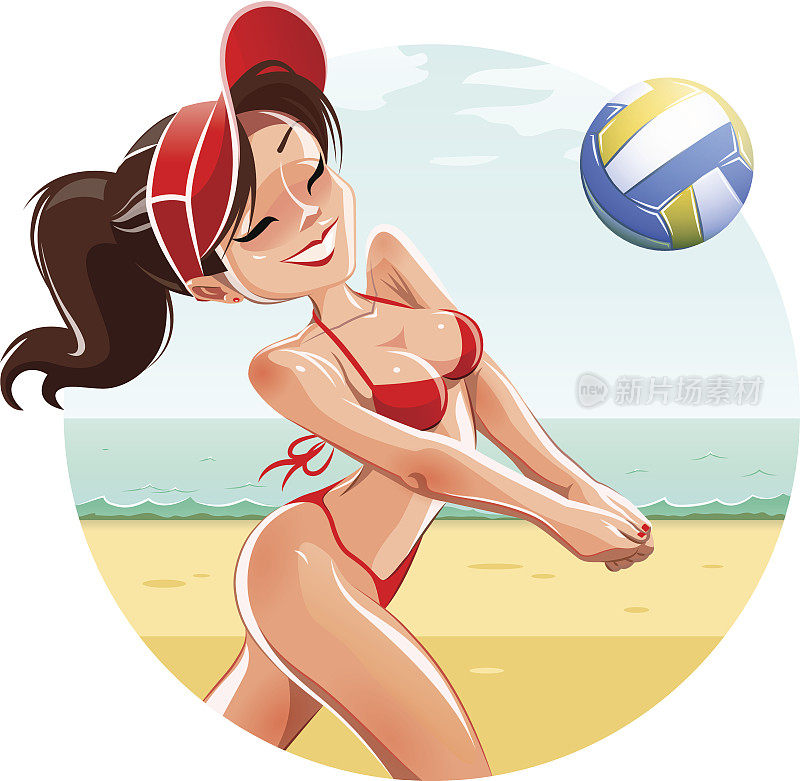 女孩在沙滩上打排球