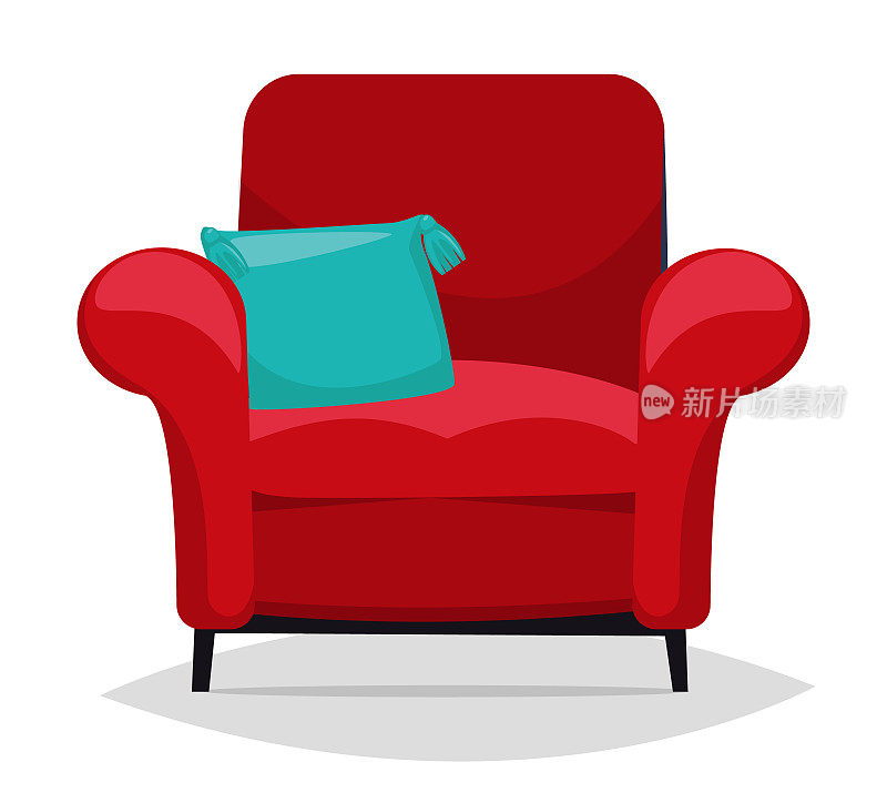 红色扶手椅和枕头。向量