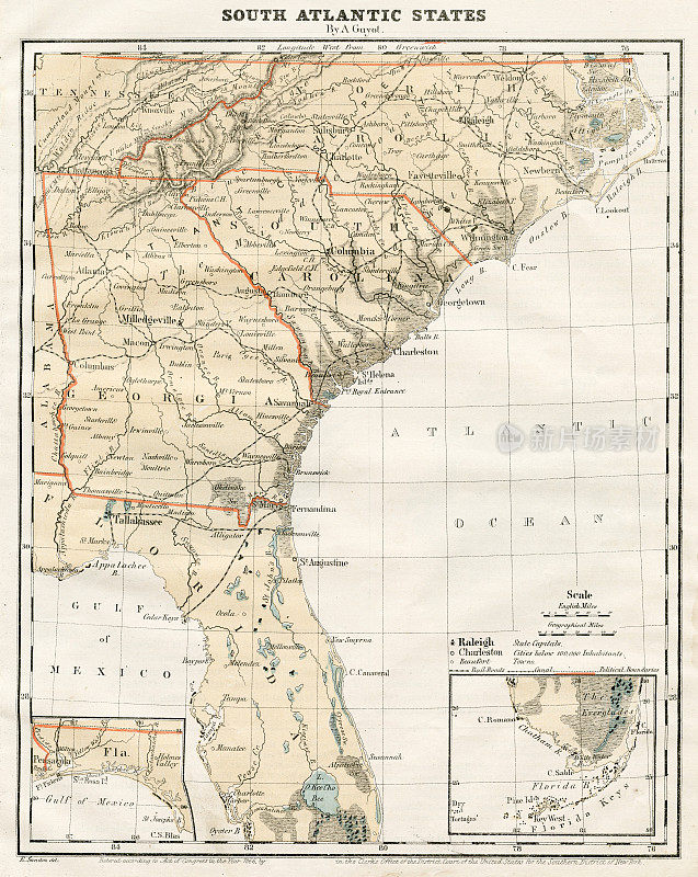 绘制南方各州地图，1868年