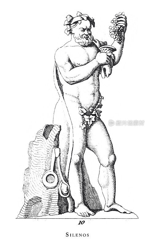 塞利诺斯，神和神话人物雕刻古董插图，出版于1851年