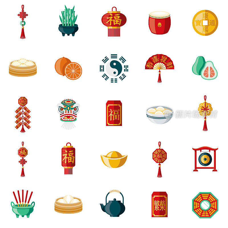 中国新年平面设计图标集