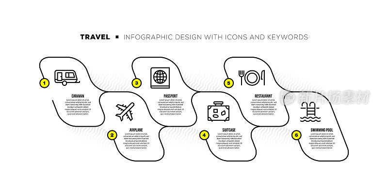 信息图表设计模板与旅游关键字和图标