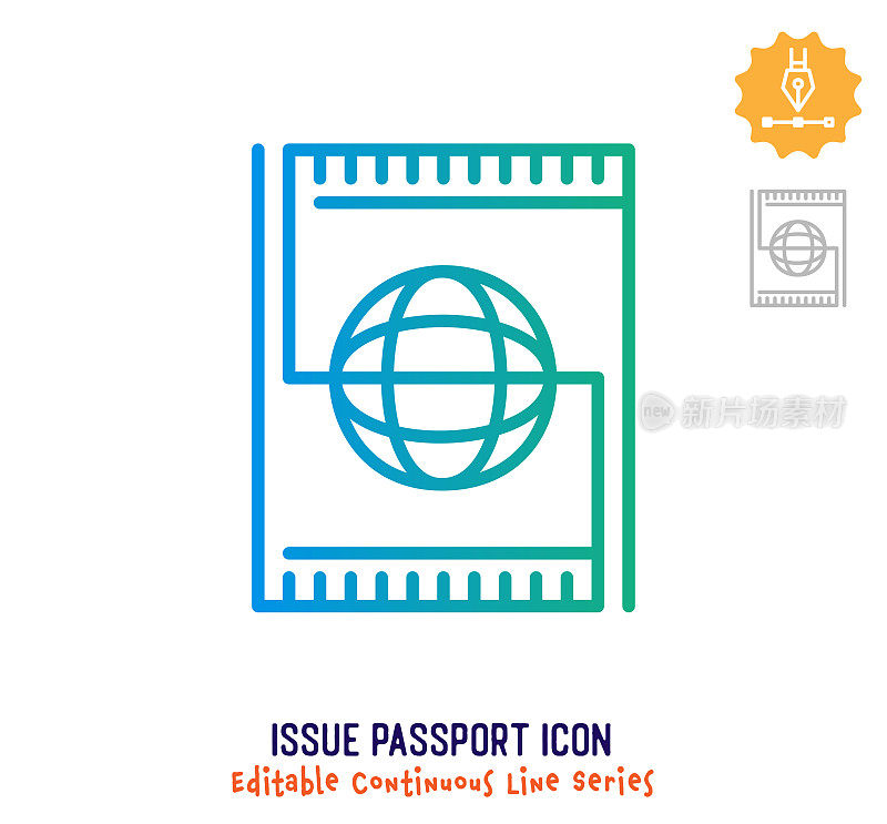 签发护照连续线可编辑笔画线
