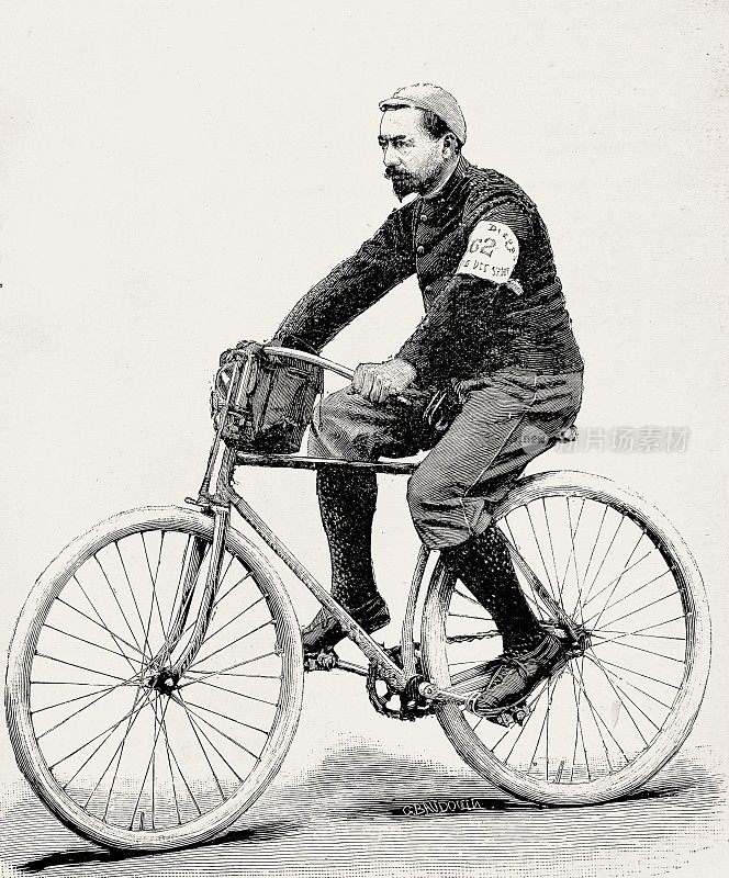 自行车手M.维诺，巴黎，坐在自行车上，室外，侧视图