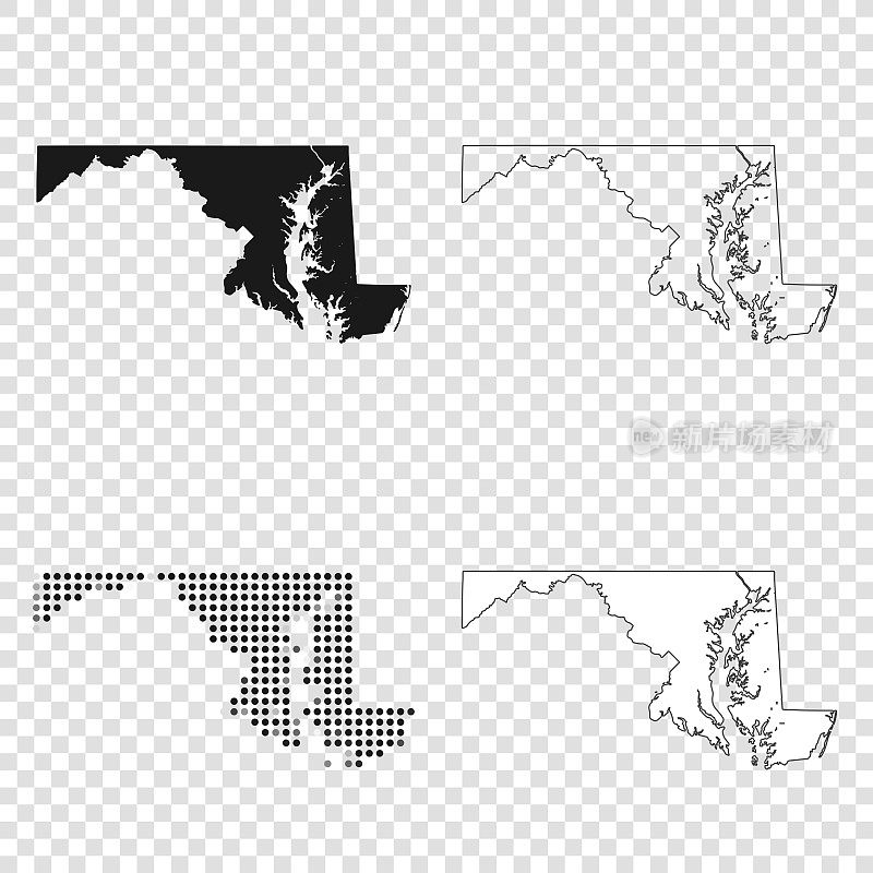 马里兰地图设计-黑色，轮廓，马赛克和白色
