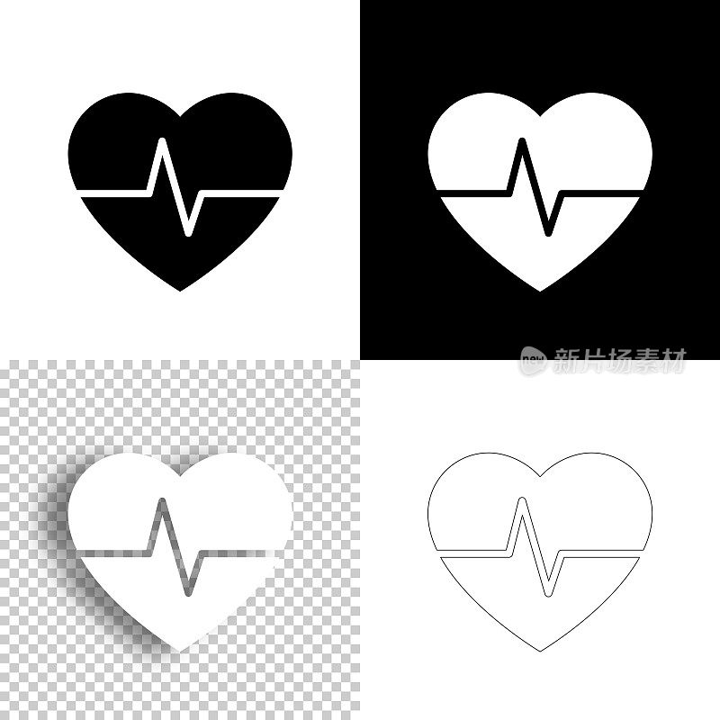 Heartbeat―心脏的脉搏。图标设计。空白，白色和黑色背景-线图标