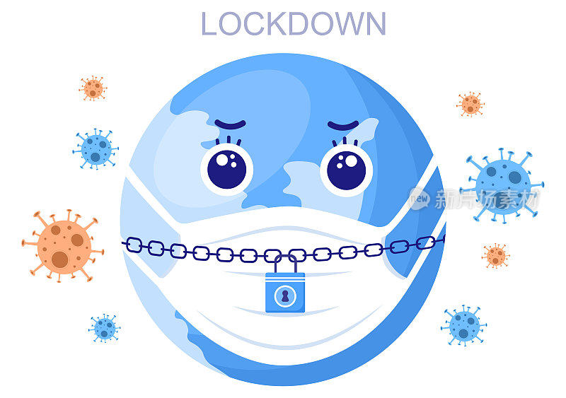 封锁以阻止COVID-19冠状病毒，用笼子或病毒隔离带覆盖正常运行的城市。背景登陆页面说明