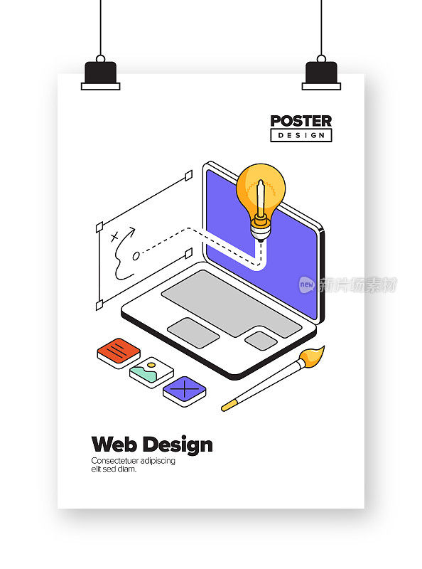 网页设计概念等角网页横幅,海报,封面和横幅的三维设计