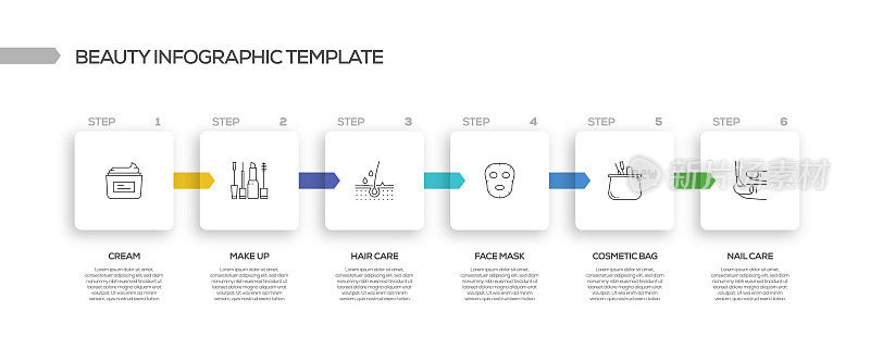 美丽相关的过程信息图表模板。过程时间图。带有线性图标的工作流布局