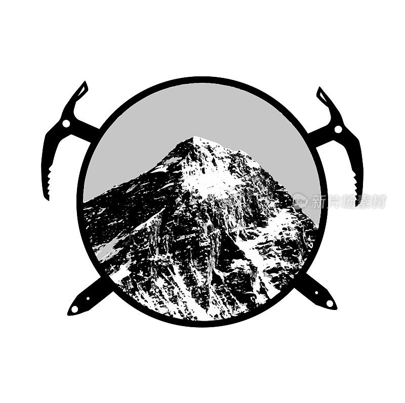 珠穆朗玛峰矢量插图标志，喜马拉雅山，尼泊尔山脉