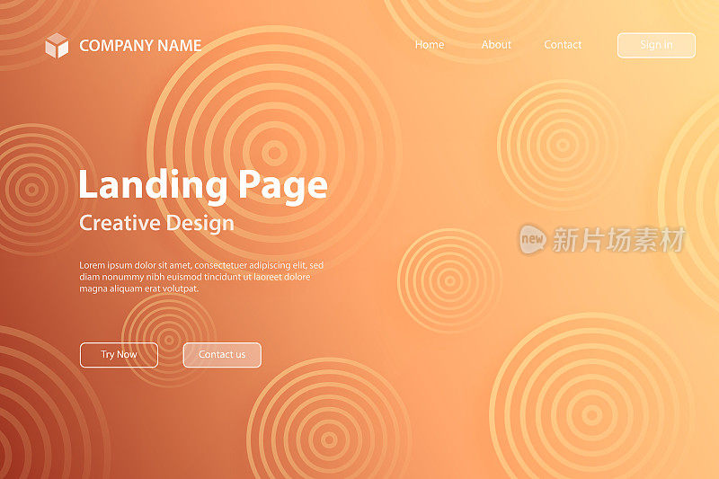 着陆页面模板-抽象渐变背景与橙色圆圈