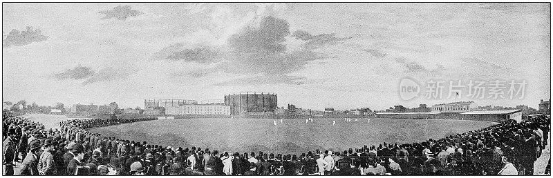 英格兰和威尔士的老式黑白照片:肯宁顿椭圆形板球比赛