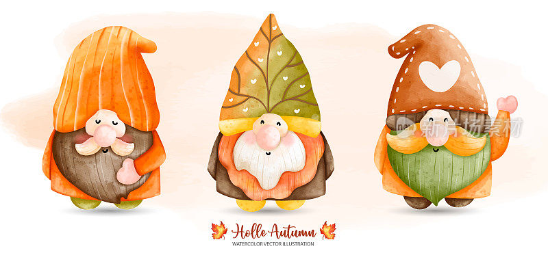 秋天地精，秋天地精，秋天或秋天动物概念，数字油漆水彩插图