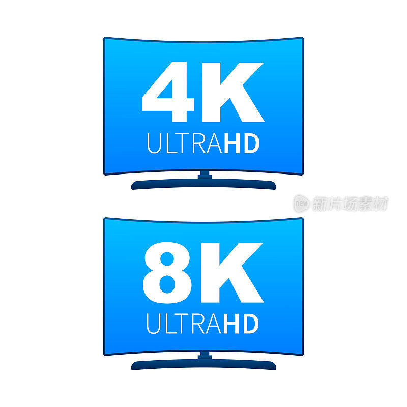 4K和8K超高清标签。高技术。LED电视显示。矢量插图。