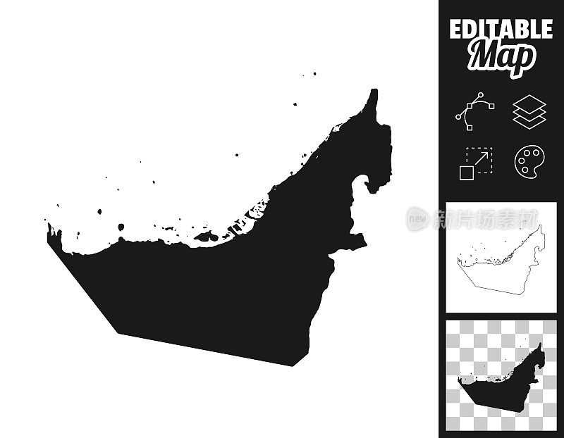 阿联酋地图设计。轻松地编辑