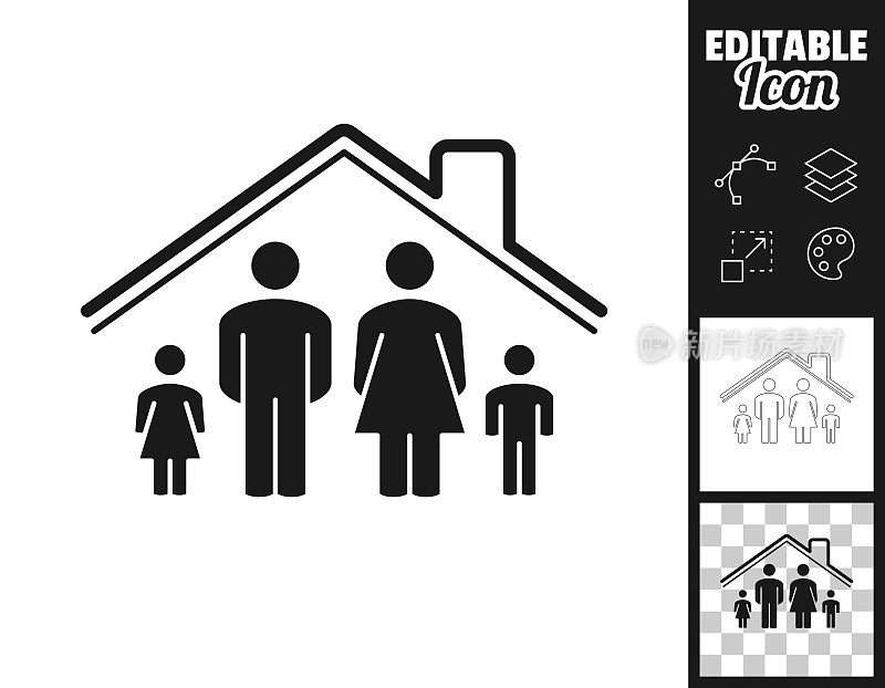 家人待在家里。图标设计。轻松地编辑
