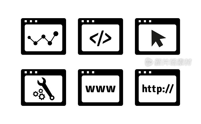 简单的网页图标设置在平面风格矢量插图。WWW，浏览器，互联网现代设计