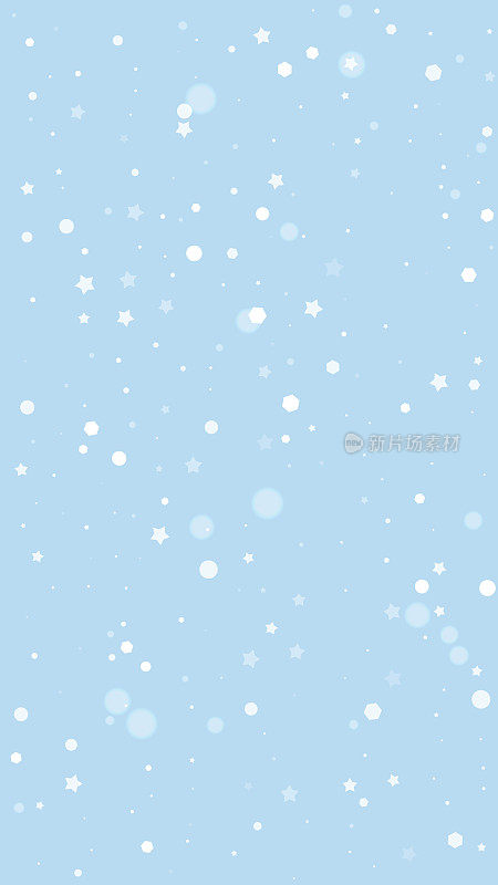 降雪覆盖圣诞背景。淡淡的雪花和星星在浅蓝色的冬季背景。节日的降雪覆盖。垂直的矢量图。