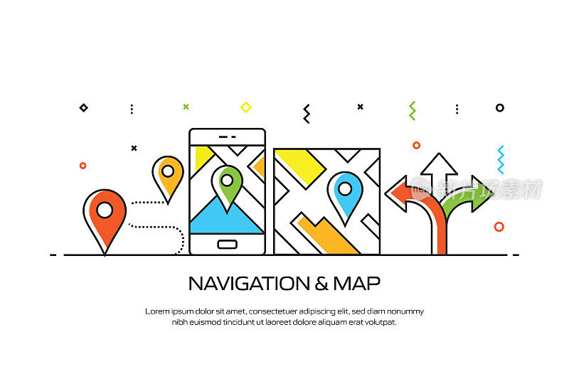 导航和地图相关的线风格横幅设计的网页，标题，小册子，年度报告和书籍封面